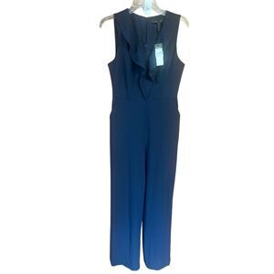 BCBG Max Azria Ruffled Sleeveless Jumpsuit Dark Navy Tqo9257494 Sz 4 NWT